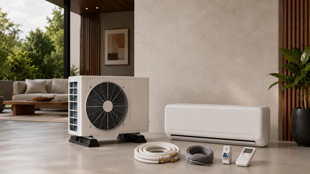 Pack climatiseur prêt à poser complet avec ses six composants